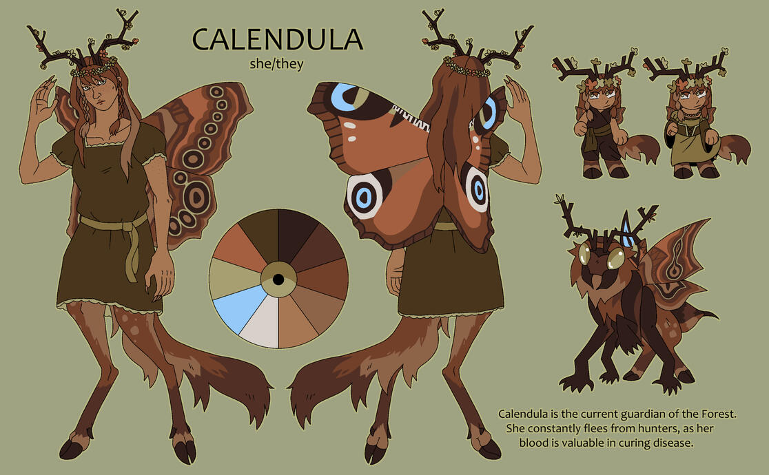 Reference sheet with four add-on elements (back view, detail/chibi, outfit doll with two outfits)